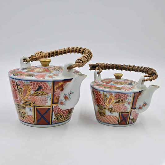 Japanese Imari Ware Ceramic Teapot Set Of 2 - Vintage