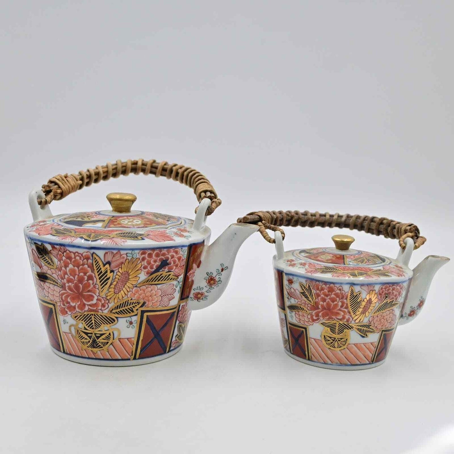 Japanese Imari Ware Ceramic Teapot Set Of 2 - Vintage
