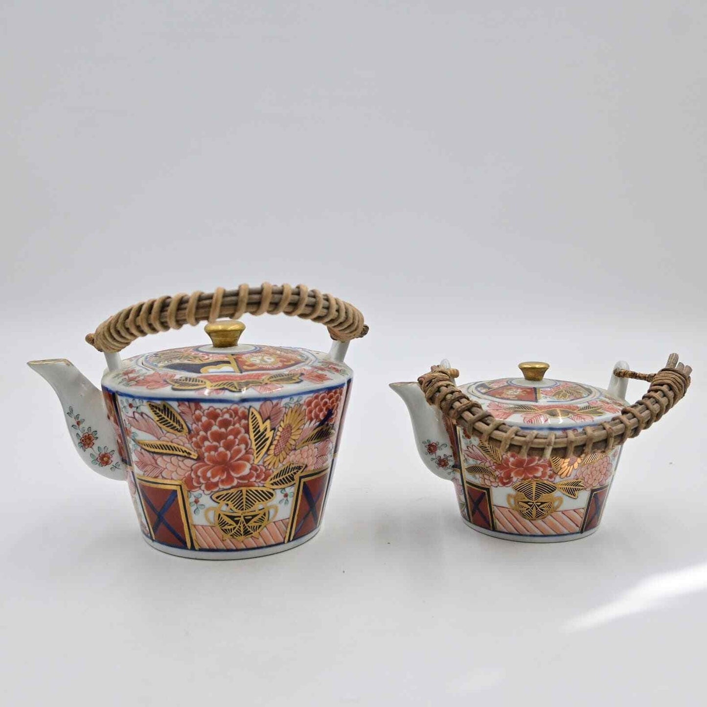 Japanese Imari Ware Ceramic Teapot Set Of 2 - Vintage