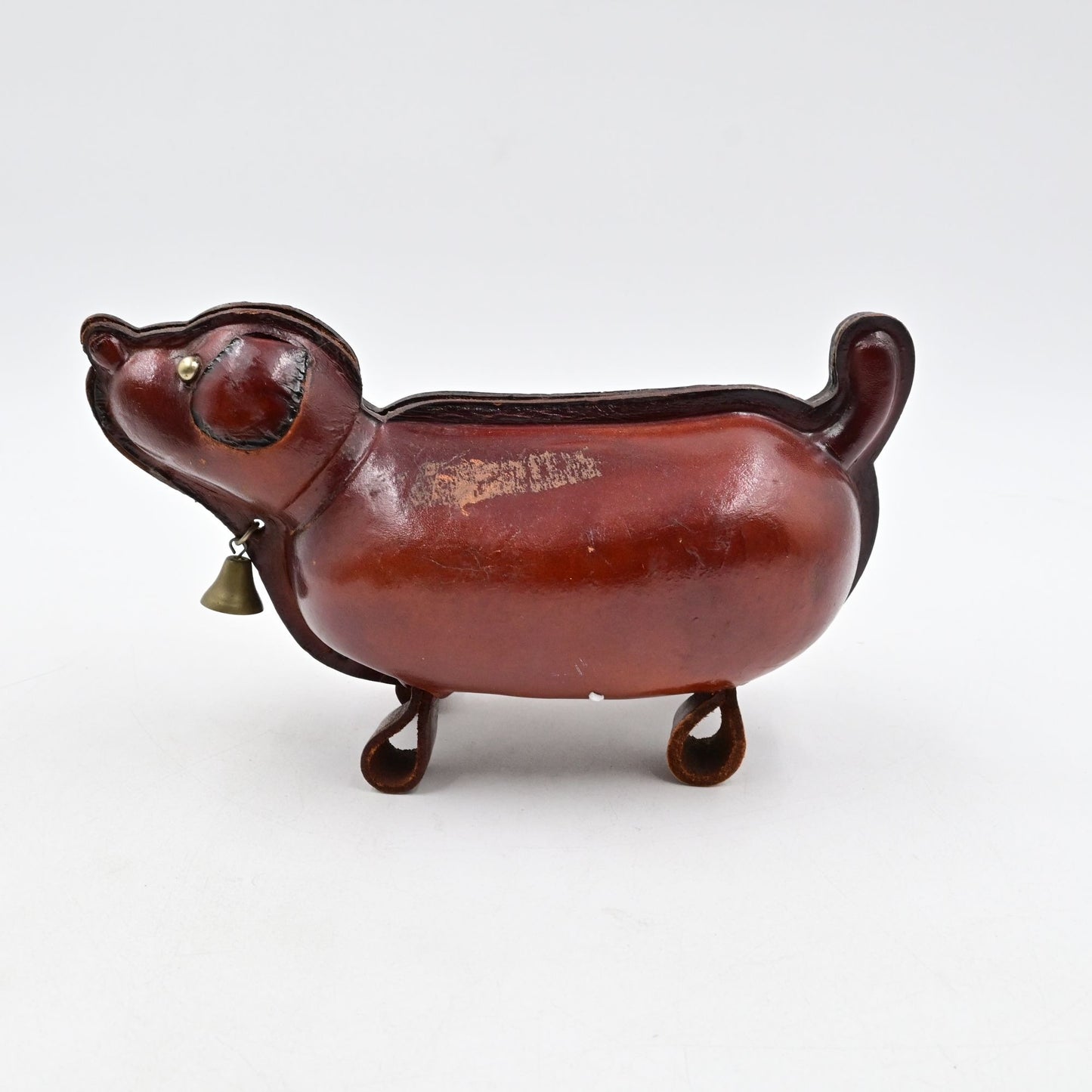 MCM Japanese Leather Weiner Dachshund Dog Piggy Savings Bank Vintage No Collar