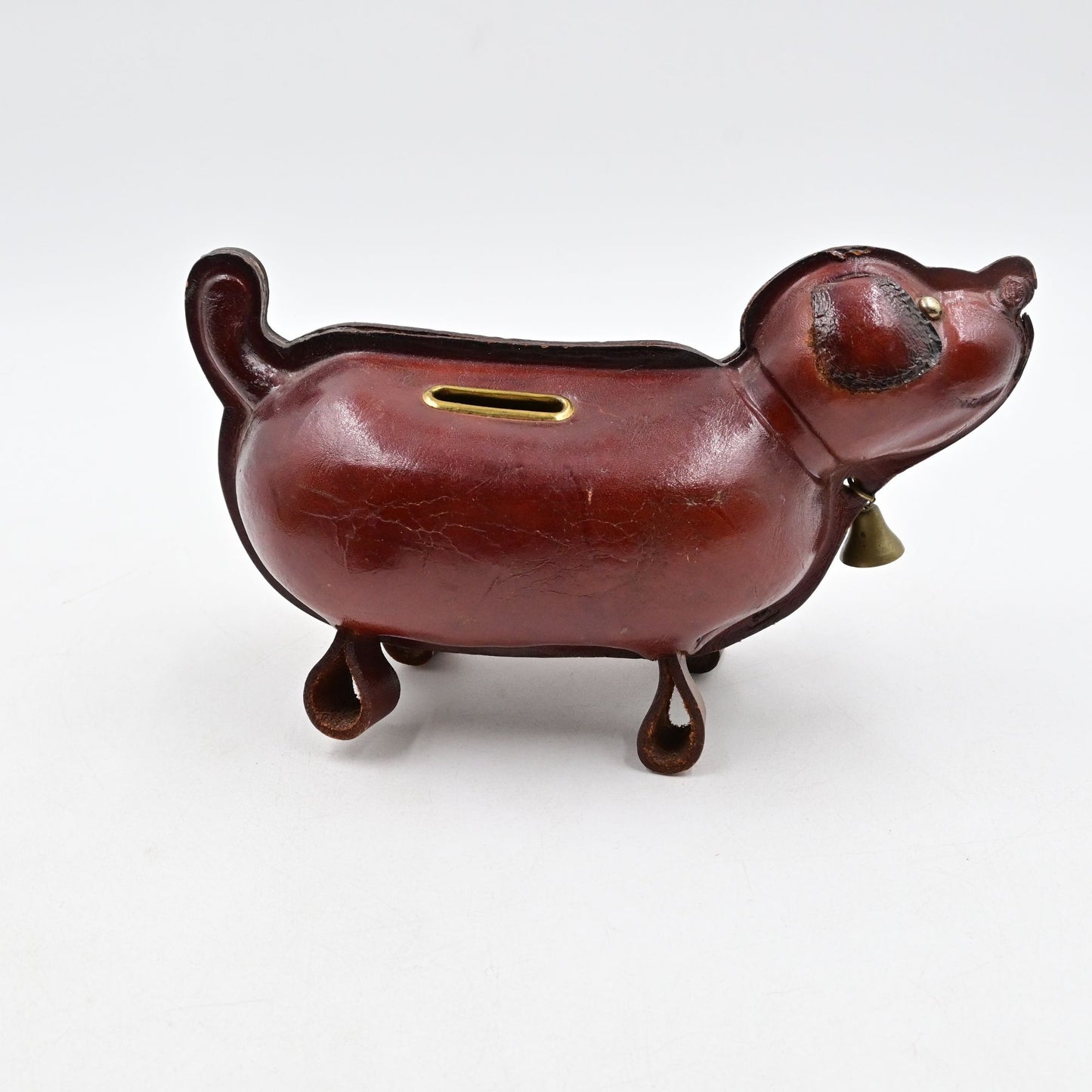 MCM Japanese Leather Weiner Dachshund Dog Piggy Savings Bank Vintage No Collar