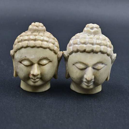 Miniature Buddha Head Art Statue Pair Of 2 Sculpture Figurine
