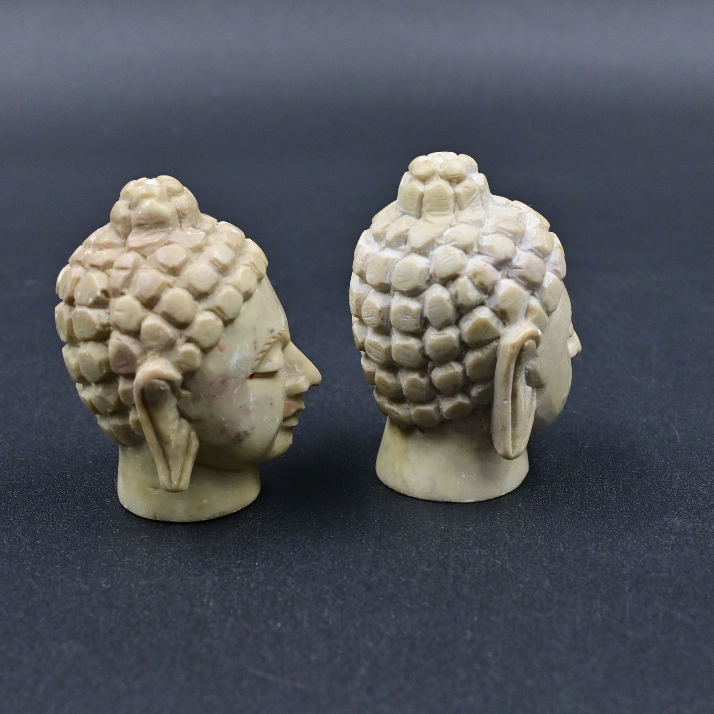 Miniature Buddha Head Art Statue Pair Of 2 Sculpture Figurine