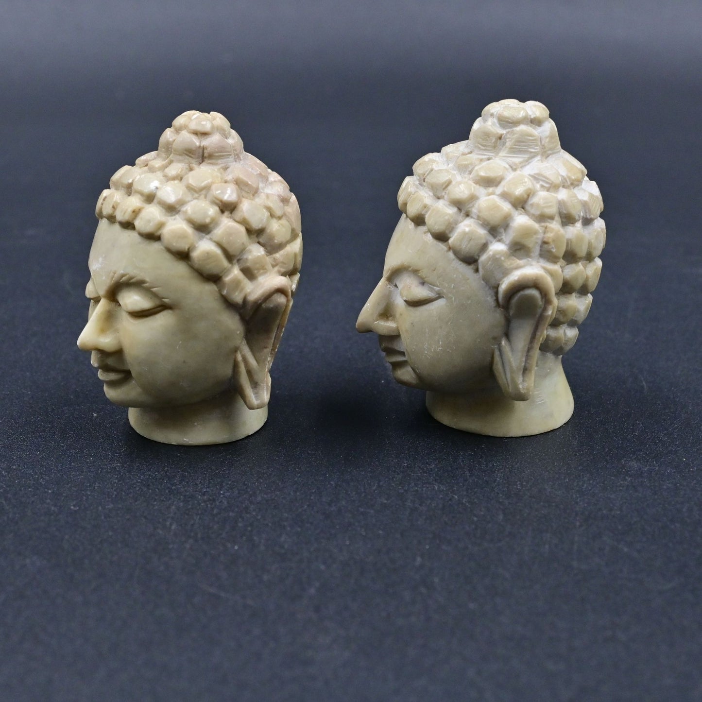 Miniature Buddha Head Art Statue Pair Of 2 Sculpture Figurine