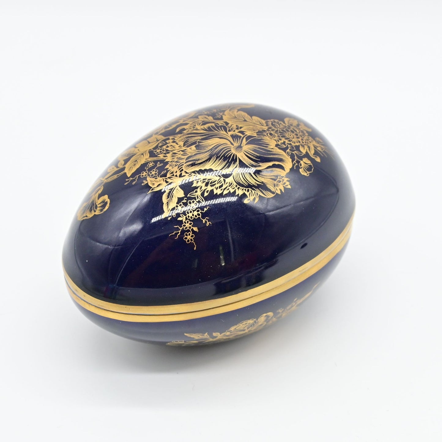 Vintage Limoges Cobalt Blue Floral Trinket Box