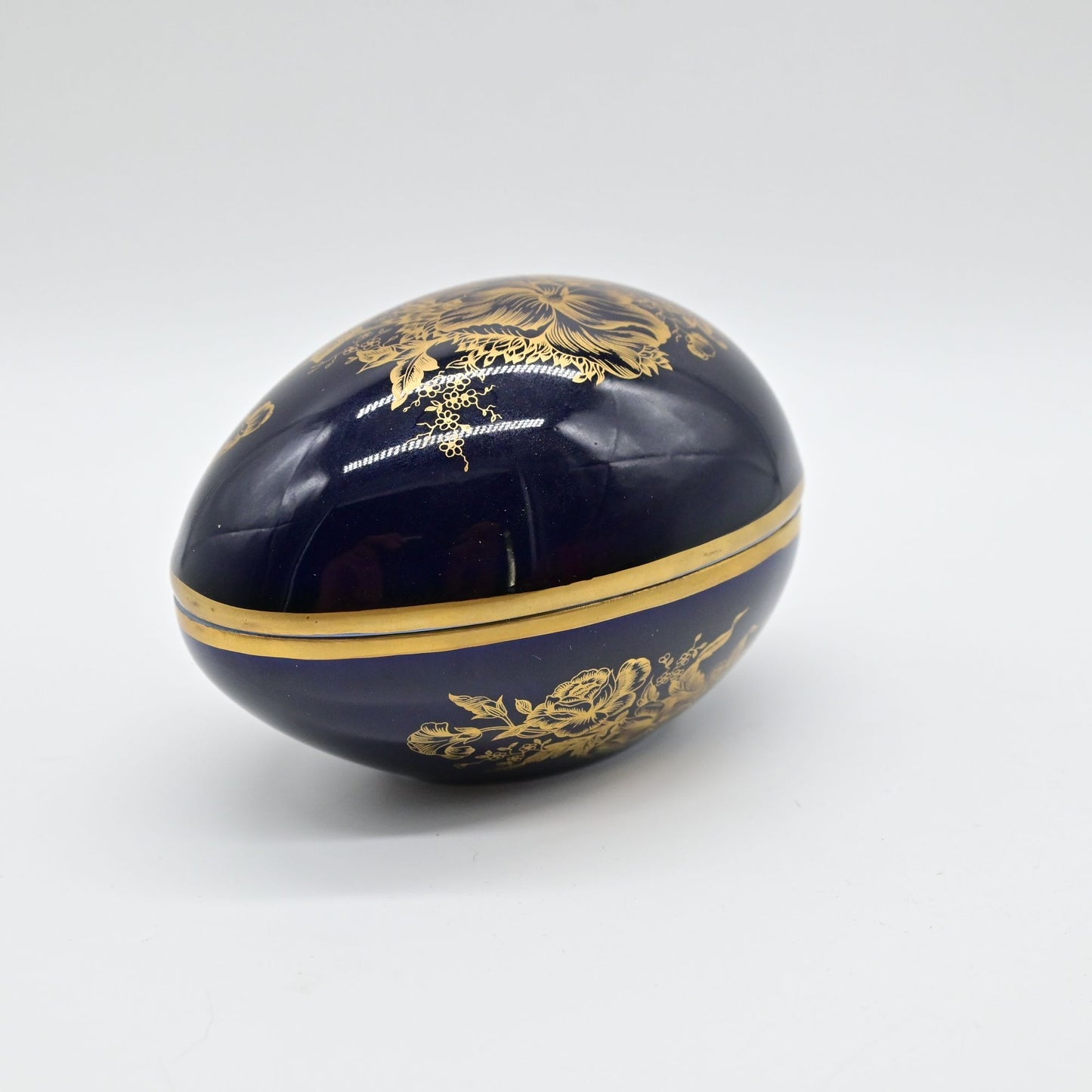 Vintage Limoges Cobalt Blue Floral Trinket Box