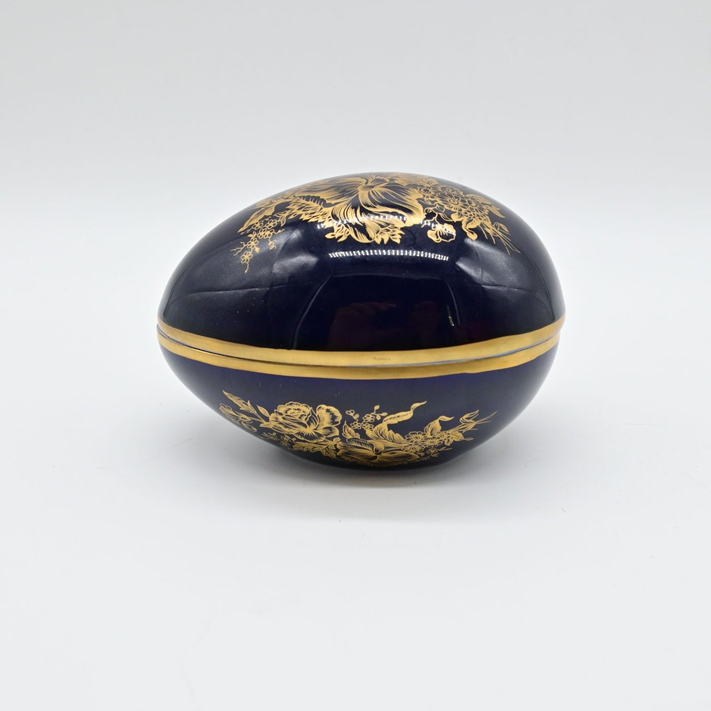 Vintage Limoges Cobalt Blue Floral Trinket Box