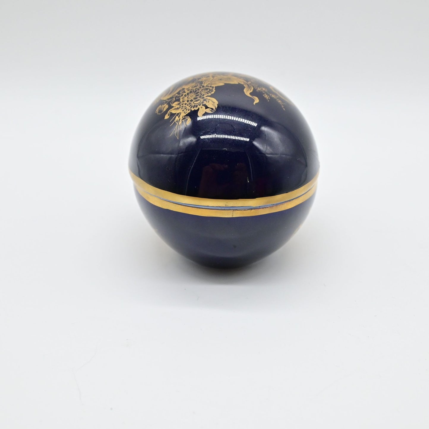 Vintage Limoges Cobalt Blue Floral Trinket Box