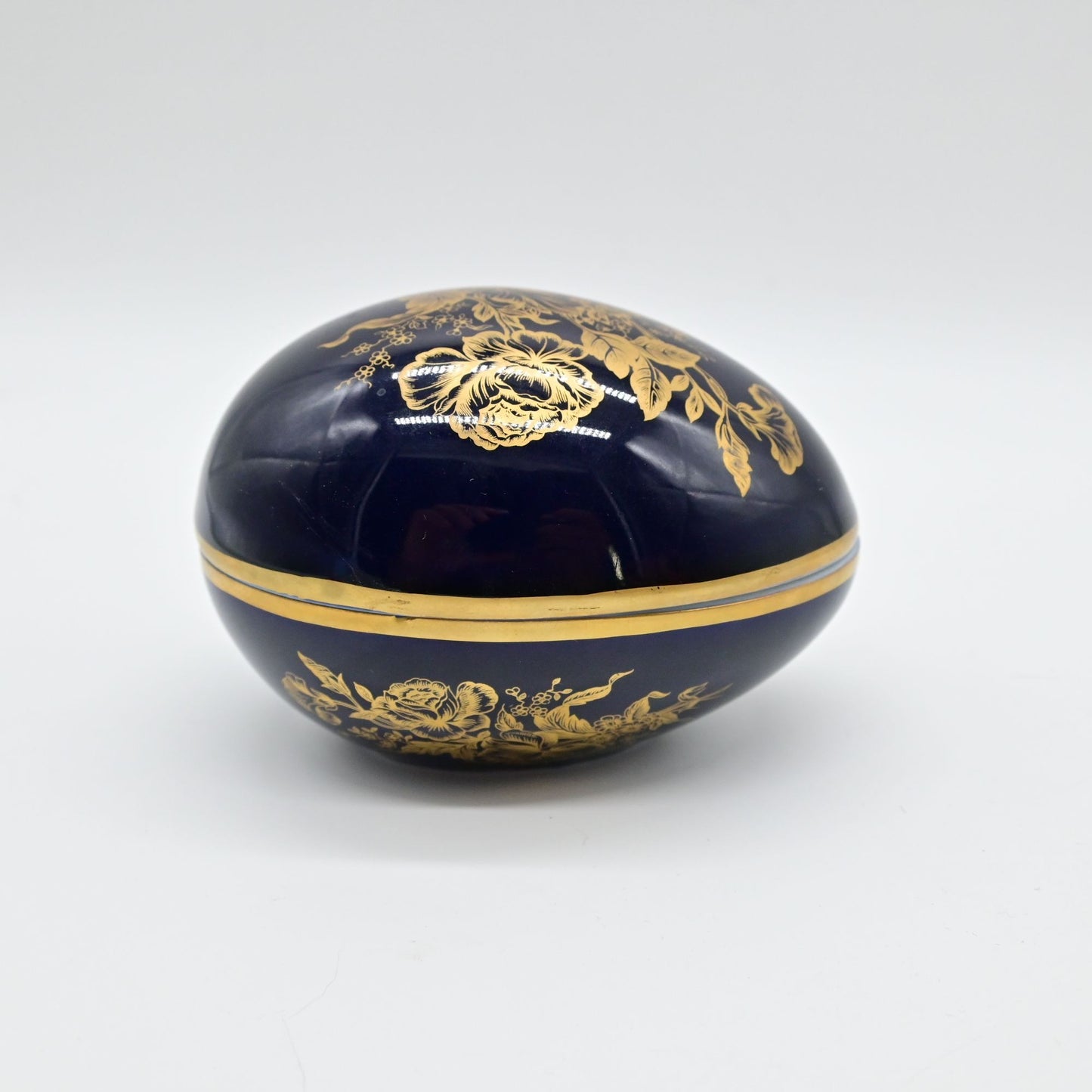 Vintage Limoges Cobalt Blue Floral Trinket Box