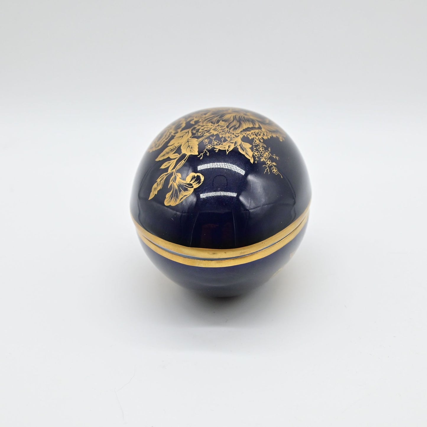 Vintage Limoges Cobalt Blue Floral Trinket Box
