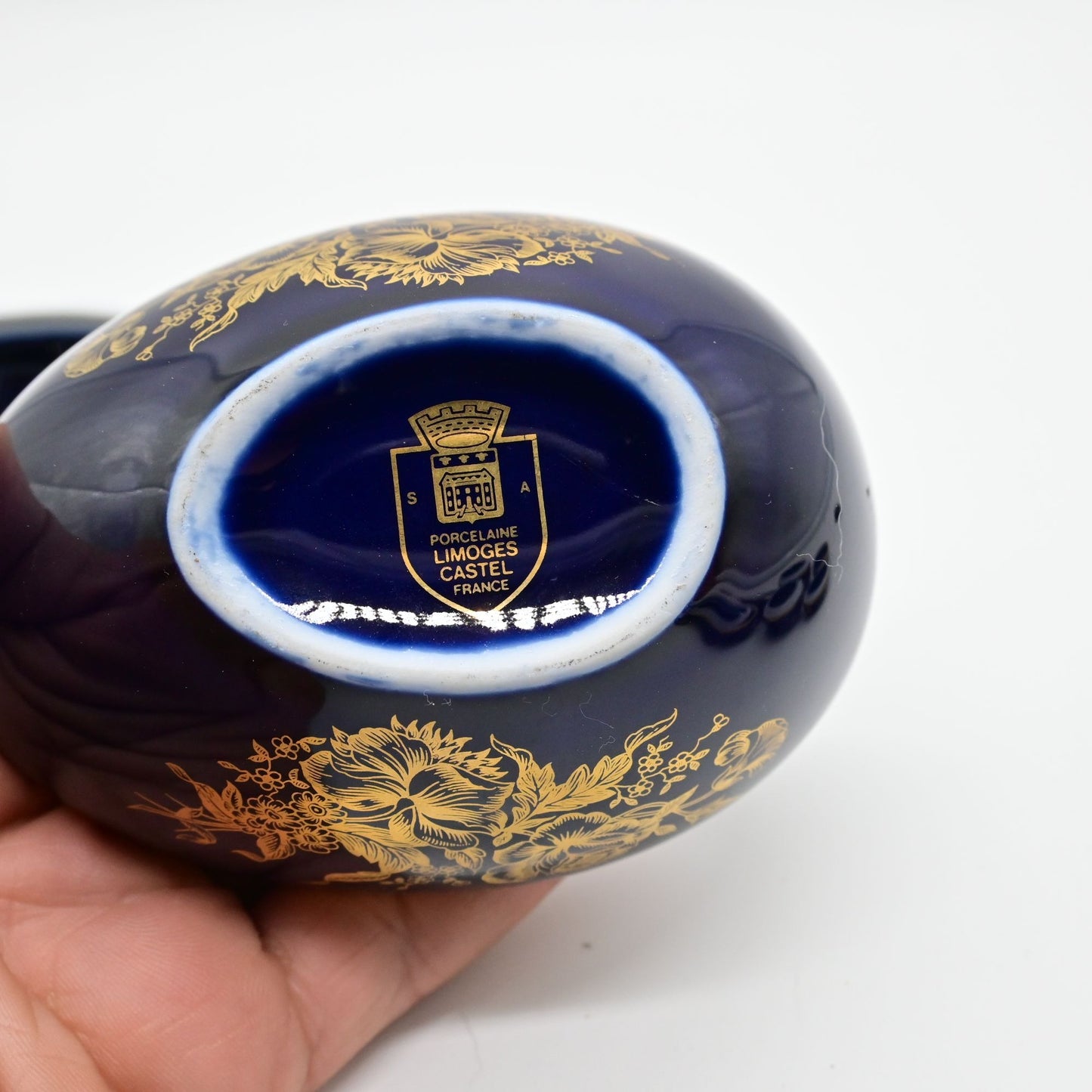 Vintage Limoges Cobalt Blue Floral Trinket Box