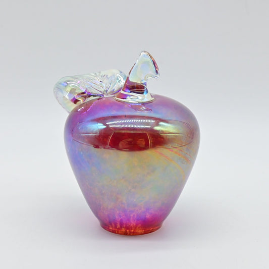 Vintage Signed Roger Vines Art Glass Apple w Stem & Leaf