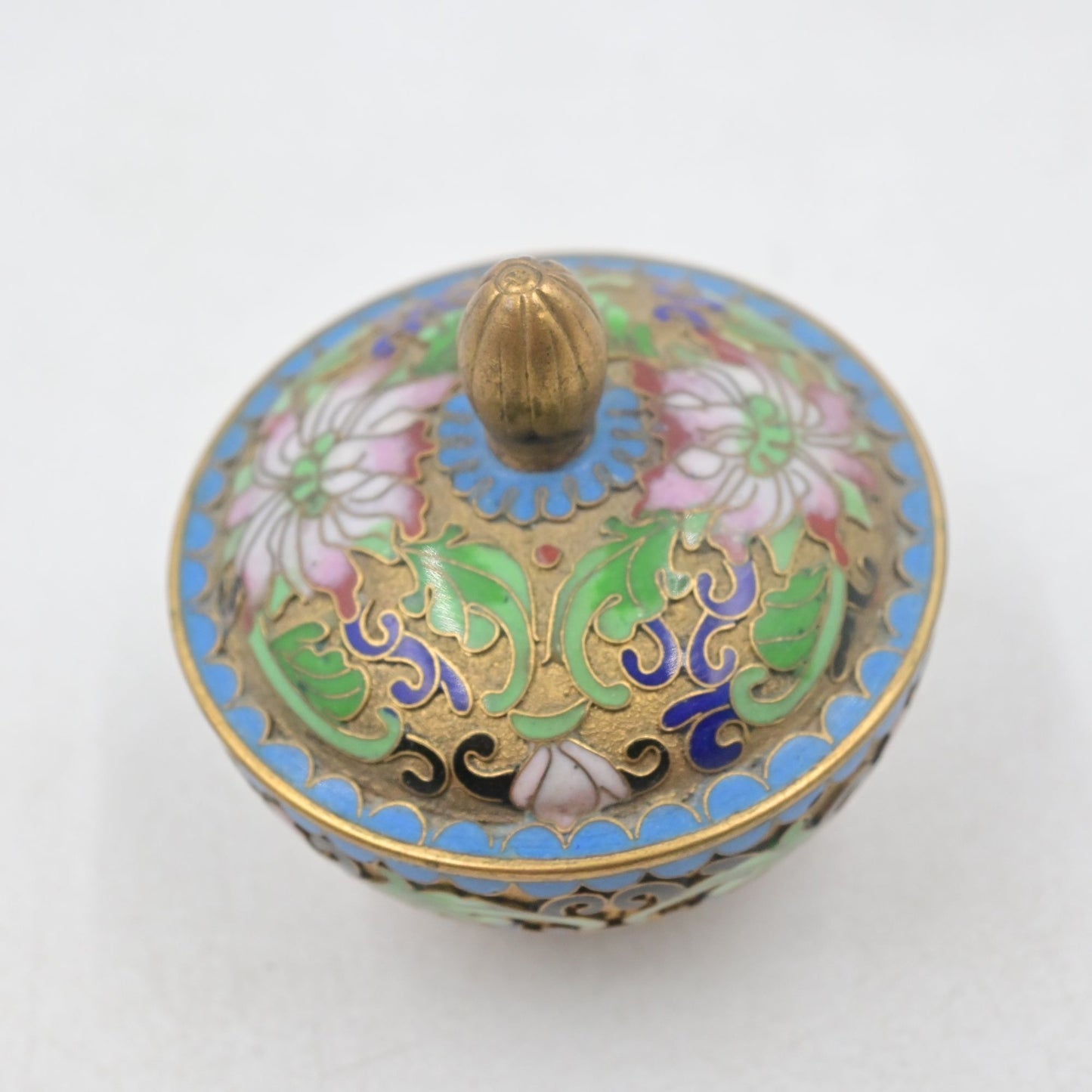 Cloisonné Floral Lidded Trinket Dish Box Vintage Miniature 3"