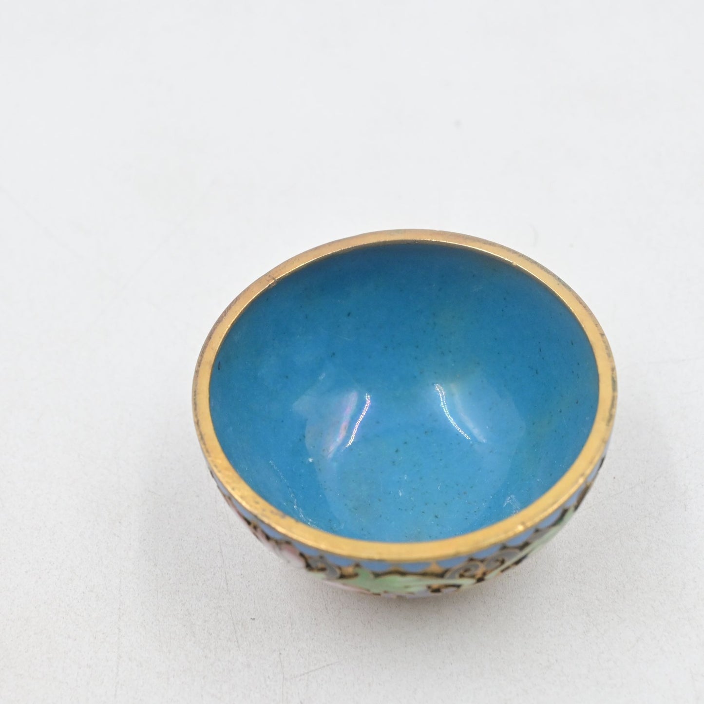 Cloisonné Floral Lidded Trinket Dish Box Vintage Miniature 3"