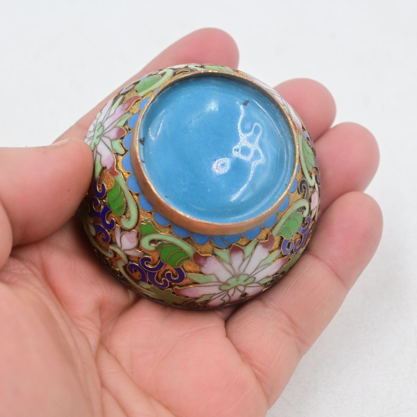 Cloisonné Floral Lidded Trinket Dish Box Vintage Miniature 3"