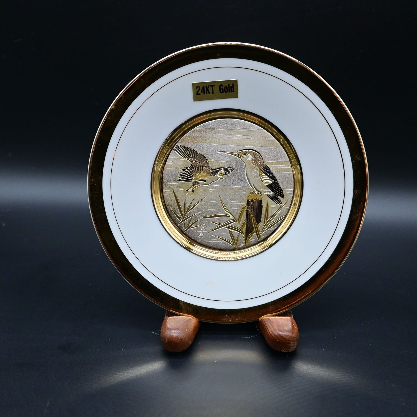 Japanese Art of Chokin Birds Collector Plate 24kt Gold Trim