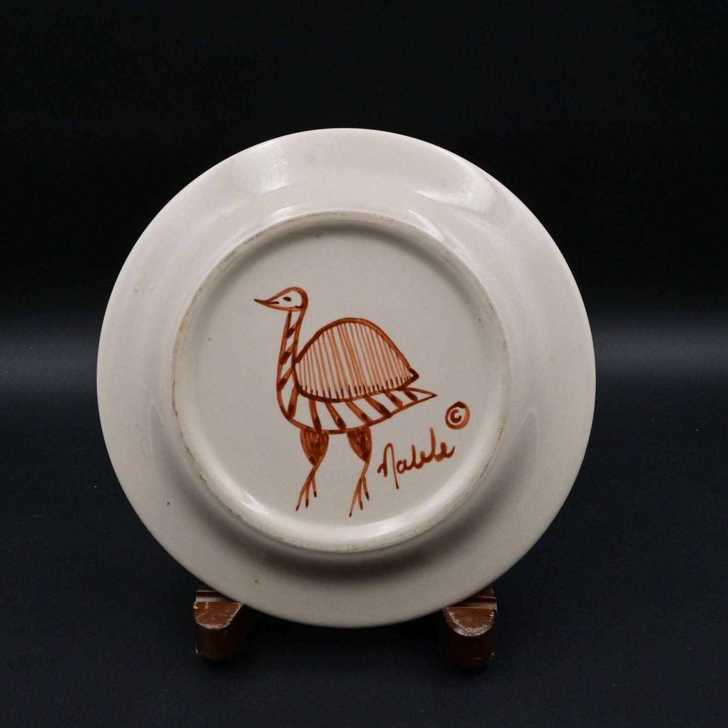 Wynne Noble Signed Pottery Large Dinner Plate Horned Antelope/Deer Rustic