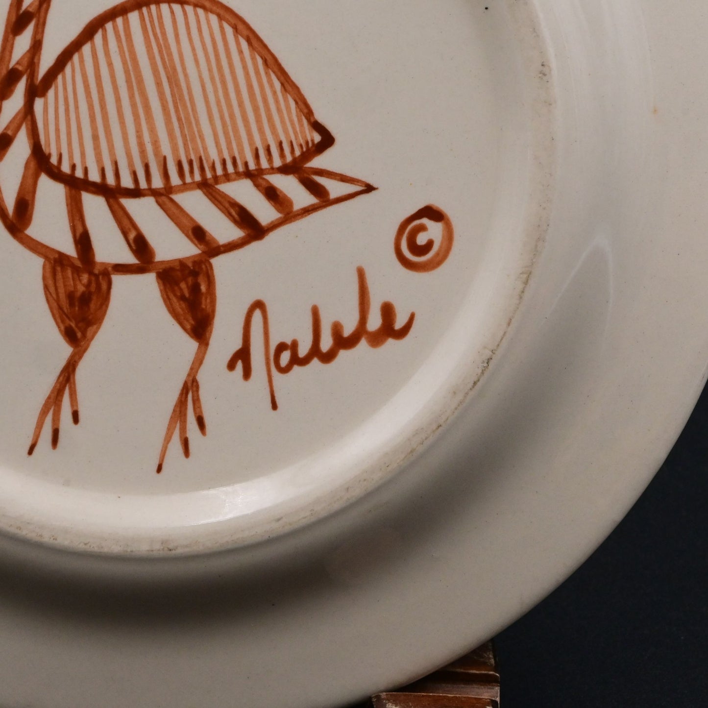 Wynne Noble Signed Pottery Large Dinner Plate Horned Antelope/Deer Rustic