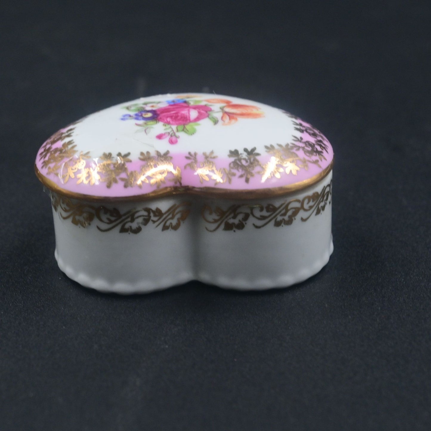Dresden Pink Floral Heart Shaped Trinket Box