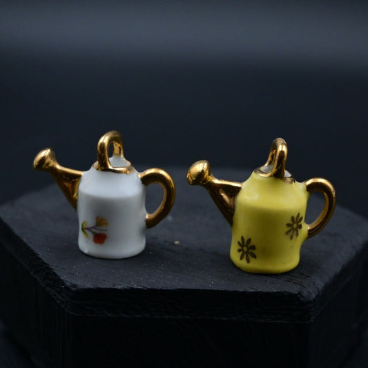 Vintage Limoges Watering Can Miniature Figure White & Yellow