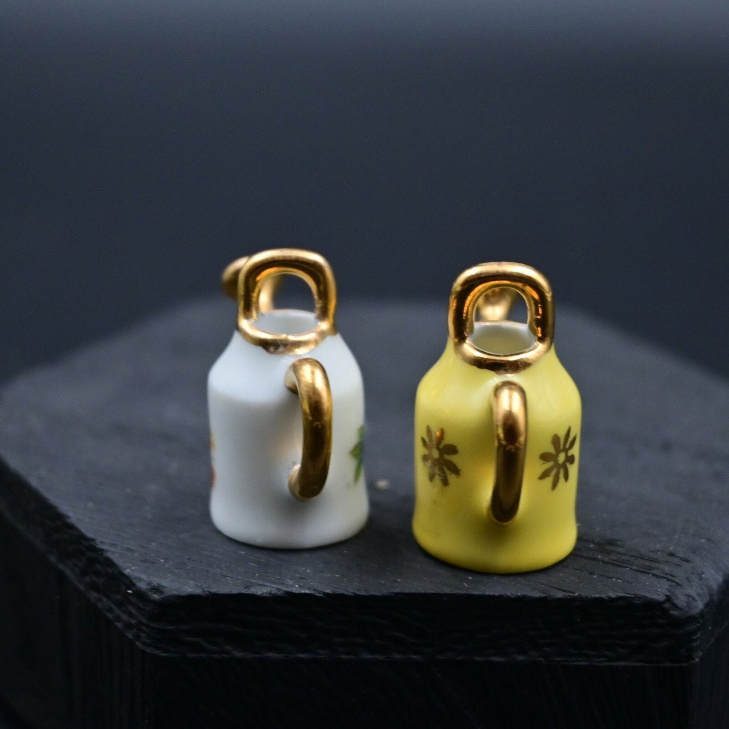 Vintage Limoges Watering Can Miniature Figure White & Yellow