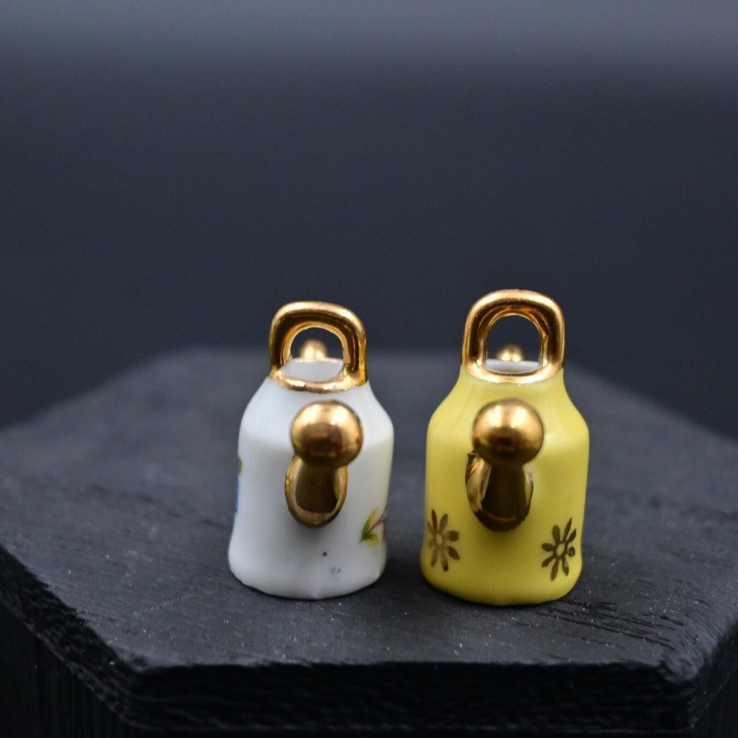 Vintage Limoges Watering Can Miniature Figure White & Yellow