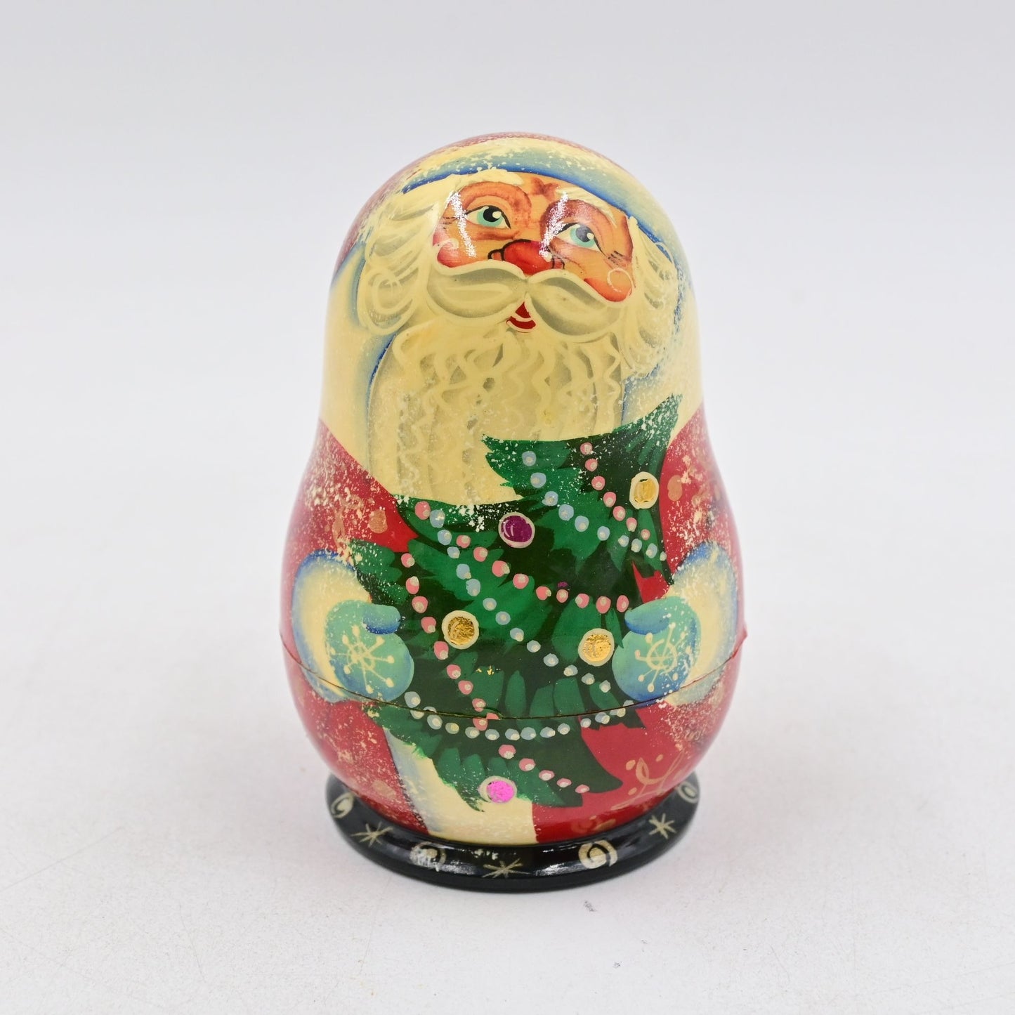 G.Debrekht Santa Russia Nesting Doll Filled w/ 6 Wooden Ornaments Hand Painted