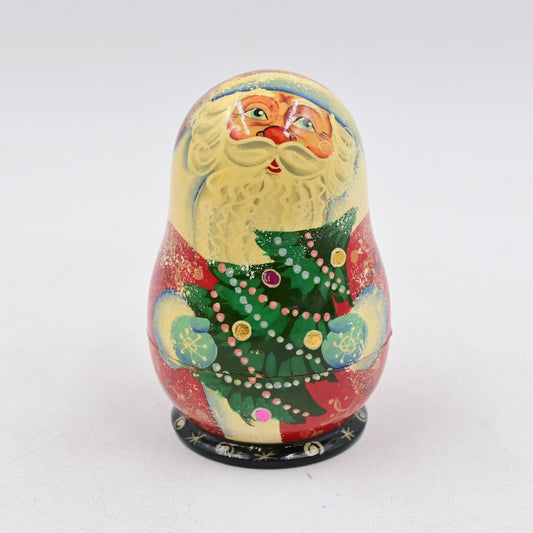 G.Debrekht Santa Russia Nesting Doll Filled w/ 6 Wooden Ornaments Hand Painted