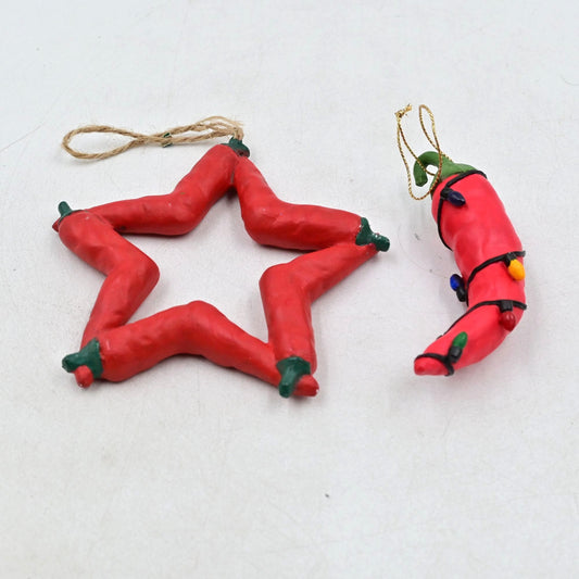 Red Hot Chilli Pepper Star & Wrapped In Lights Ornament Bundle Of 2