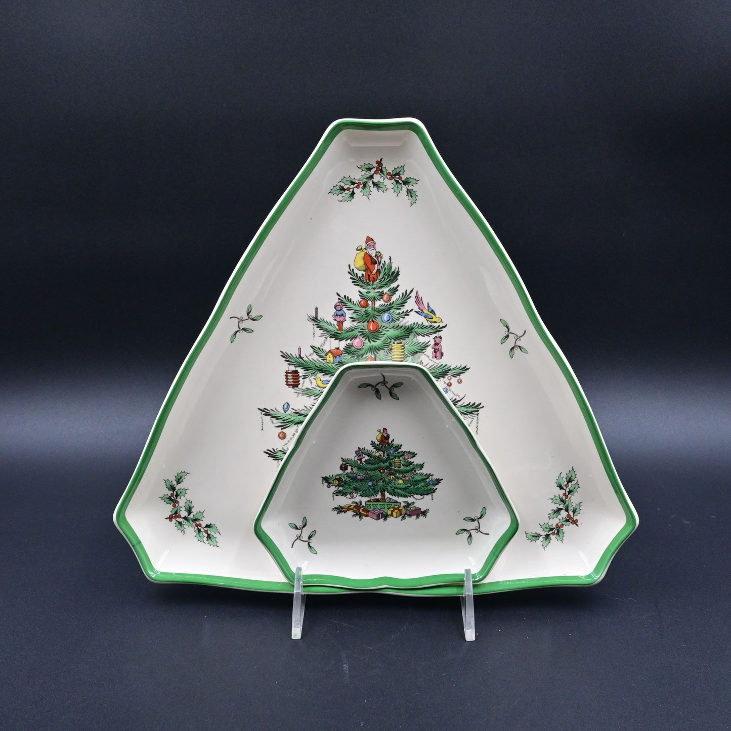 Spode Christmas Tree Triangle Serving Dish Pair Of 2