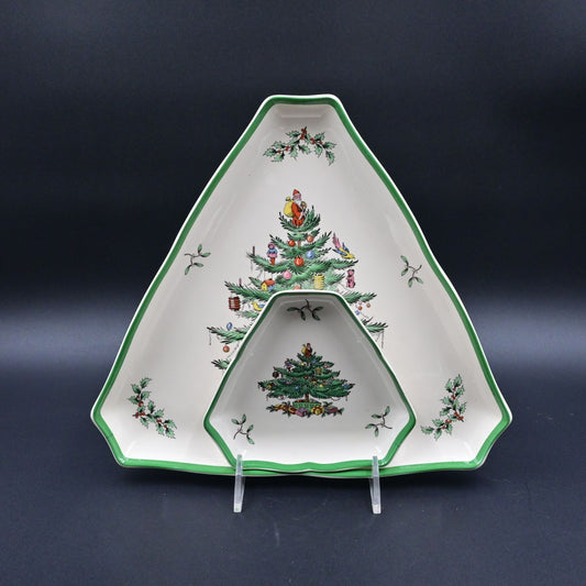 Spode Christmas Tree Triangle Serving Dish Pair Of 2