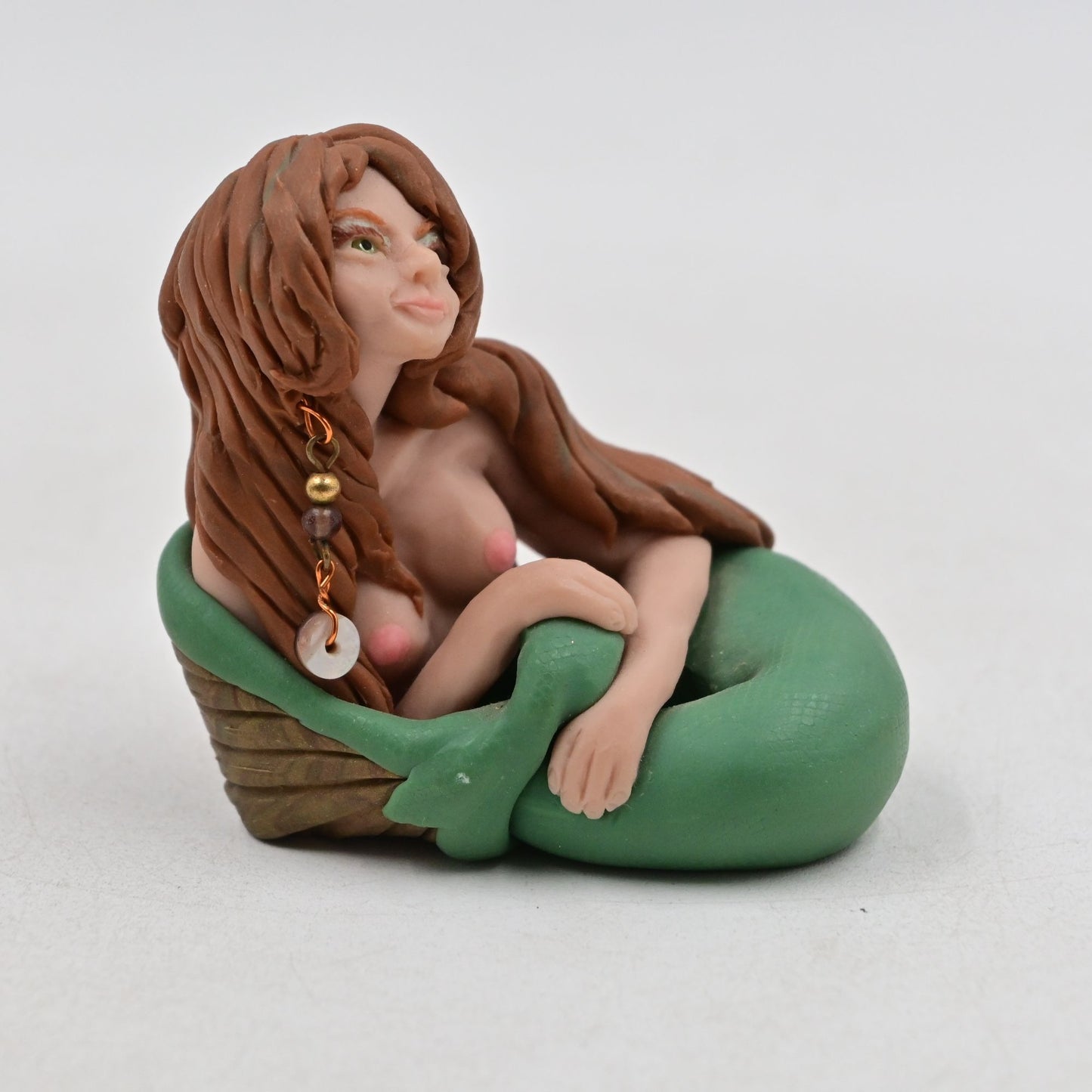 Clay Mermaid Vintage Miniature 2" Figure Signed