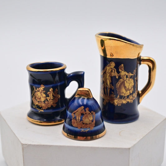 Vintage Limoges Bell And Two Drink Stein Mugs Dollhouse Size Figure Bundle