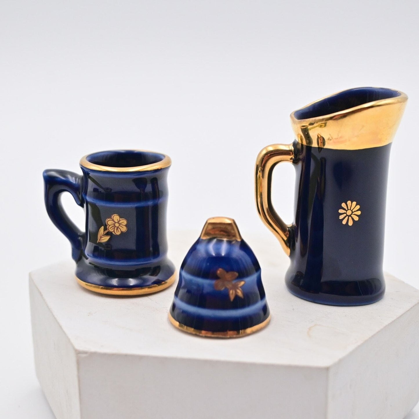 Vintage Limoges Bell And Two Drink Stein Mugs Dollhouse Size Figure Bundle
