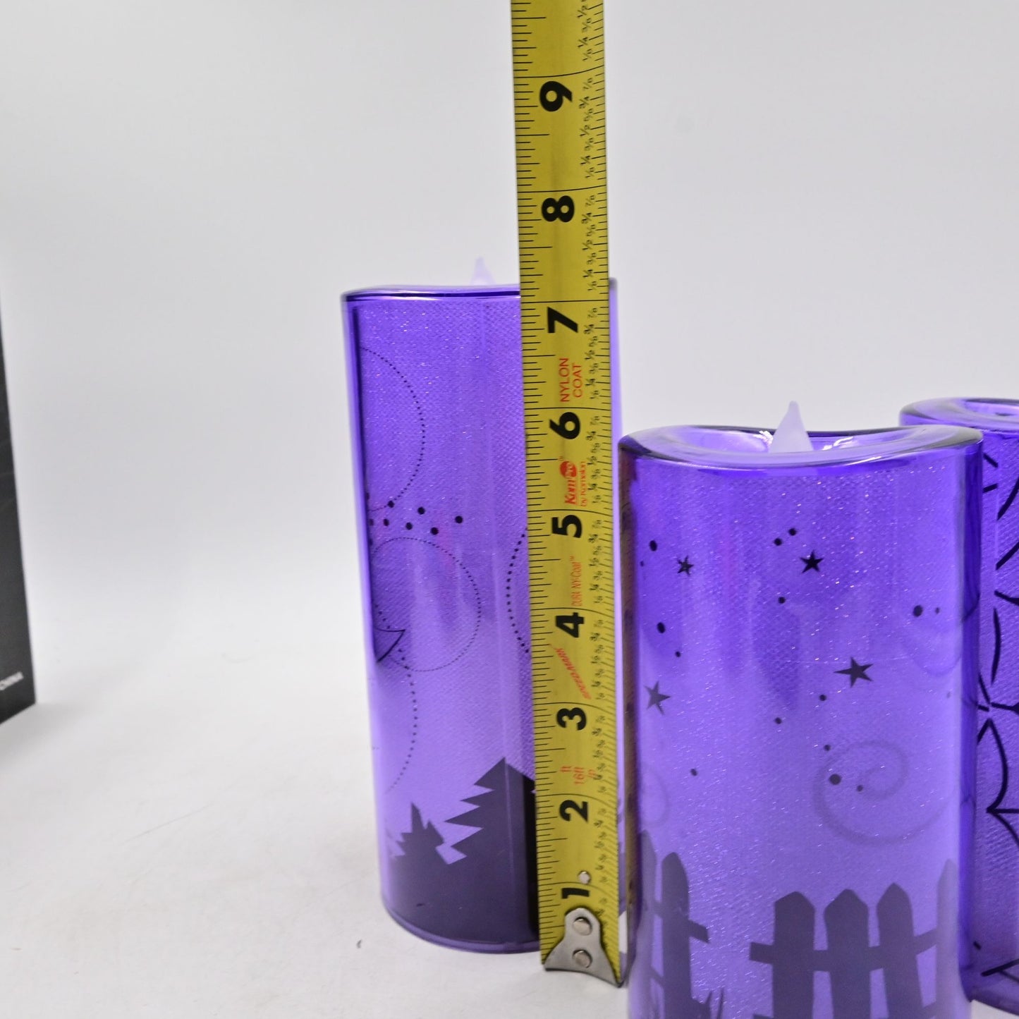 Halloween Candles Set Of 3 Battery Operated Purple LED Candles Witch Cat Bat