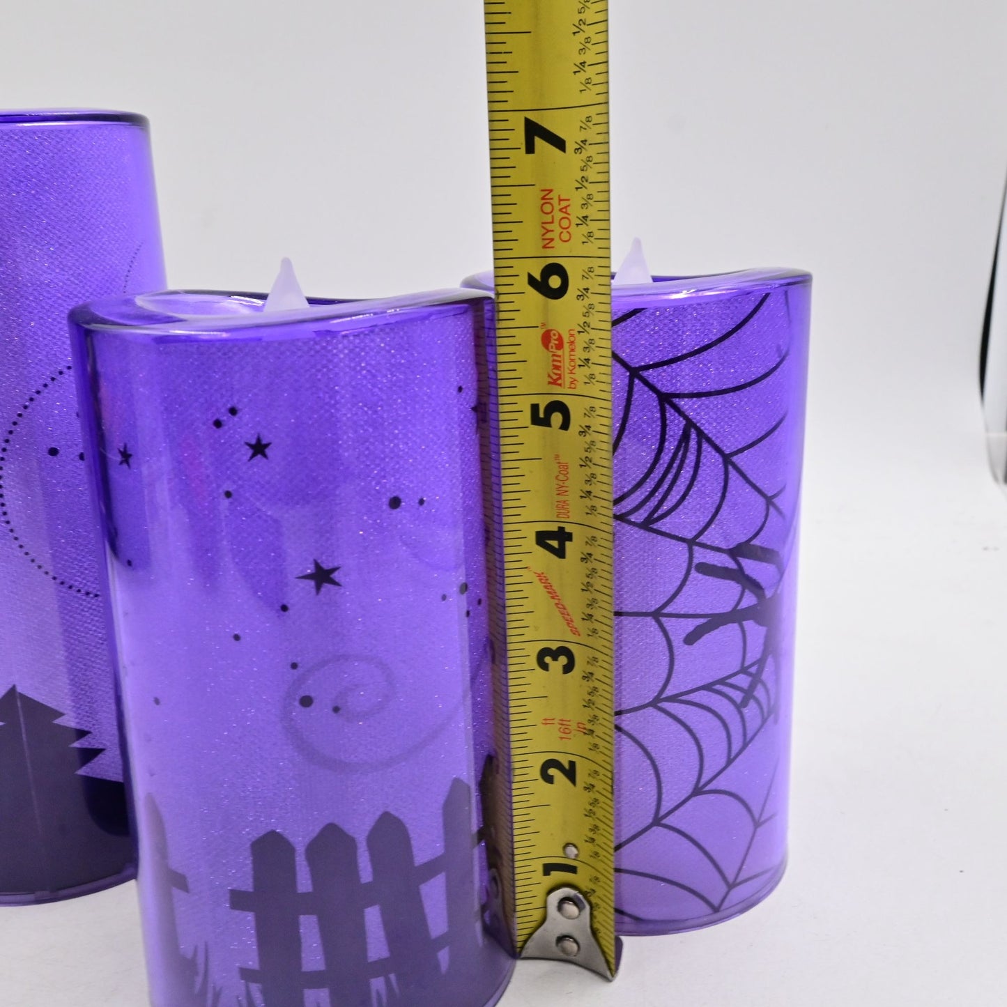 Halloween Candles Set Of 3 Battery Operated Purple LED Candles Witch Cat Bat