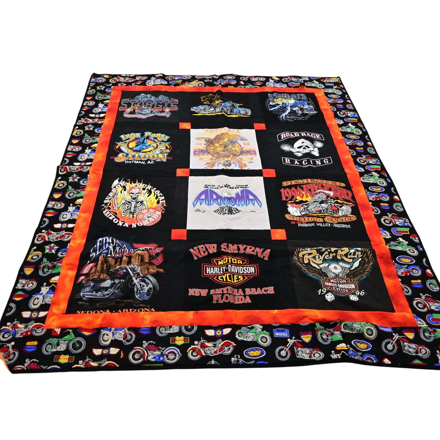 Hand Quilted Harley Davidson & Arizona Bike Week Tee Shirt Blanket 79x64 Vintage