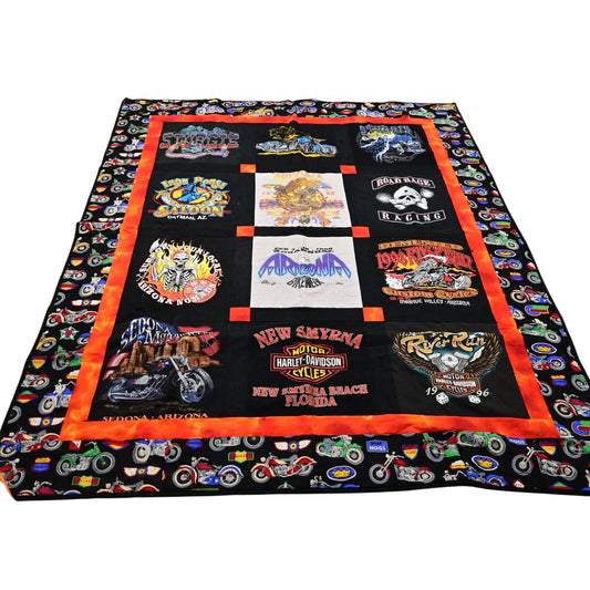 Hand Quilted Harley Davidson & Arizona Bike Week Tee Shirt Blanket 79x64 Vintage
