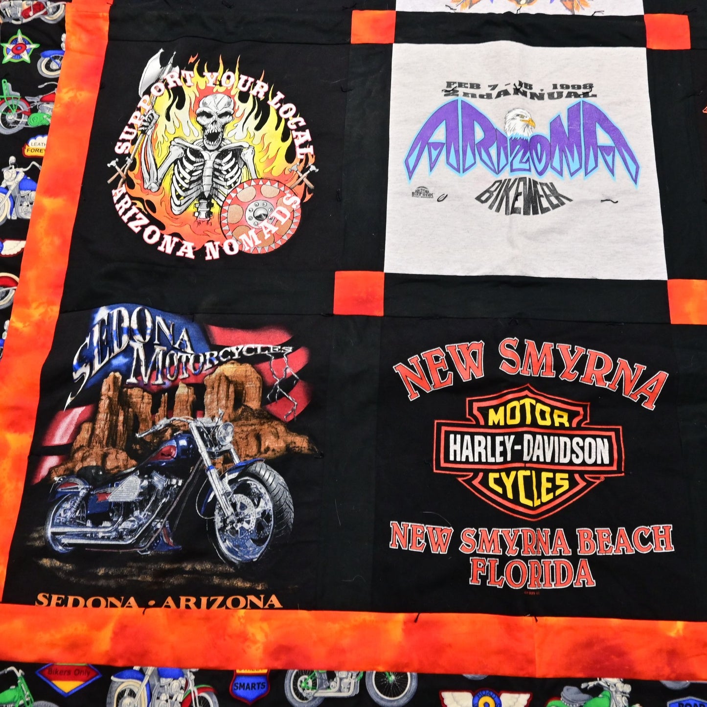 Hand Quilted Harley Davidson & Arizona Bike Week Tee Shirt Blanket 79x64 Vintage