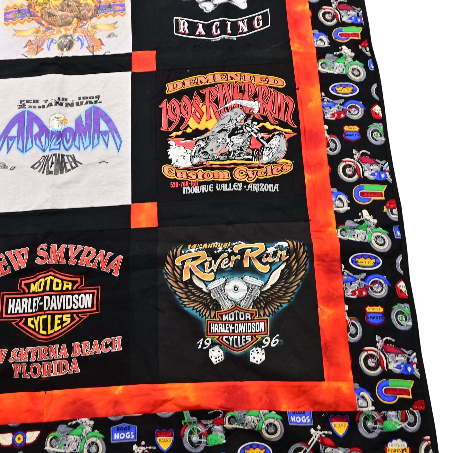 Hand Quilted Harley Davidson & Arizona Bike Week Tee Shirt Blanket 79x64 Vintage