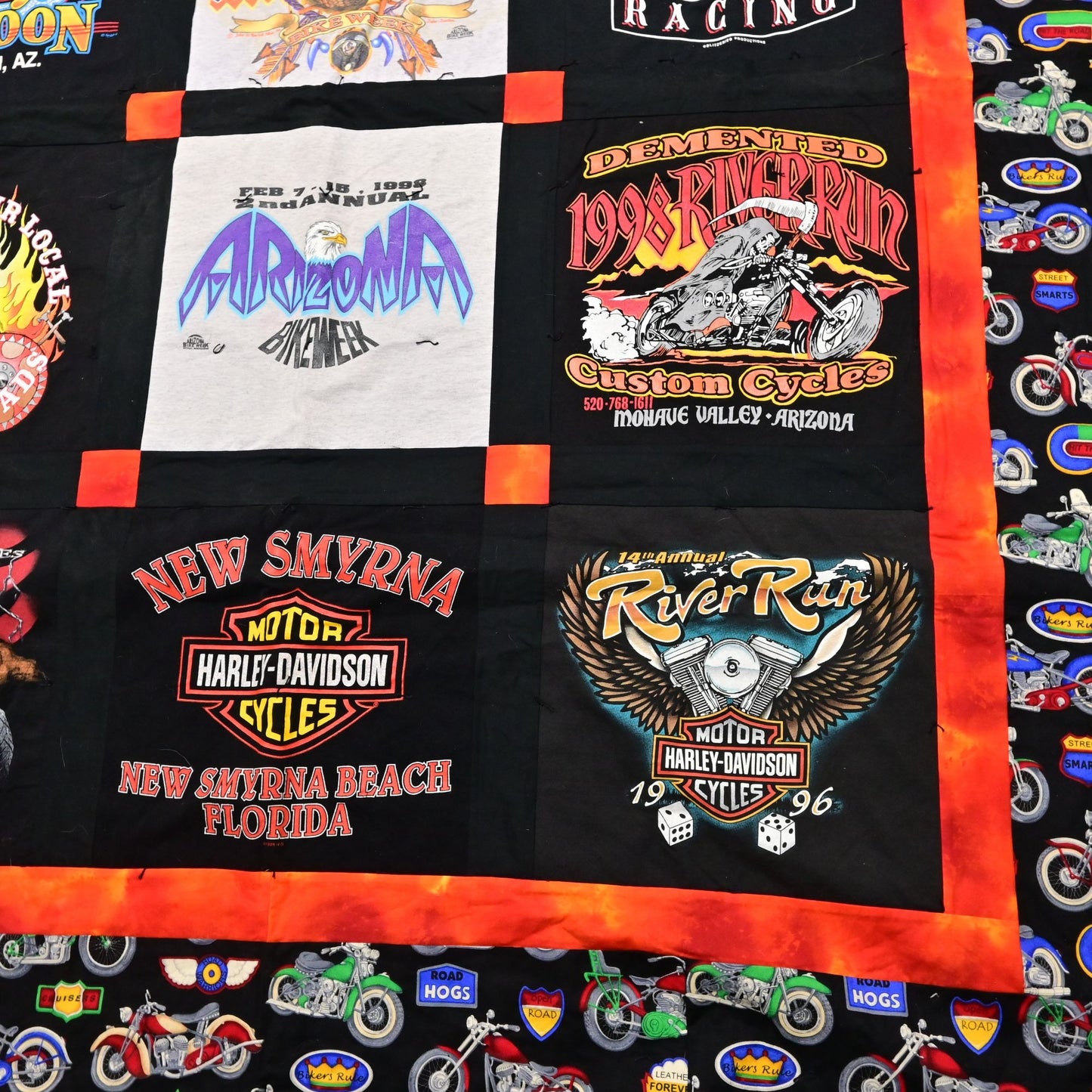 Hand Quilted Harley Davidson & Arizona Bike Week Tee Shirt Blanket 79x64 Vintage