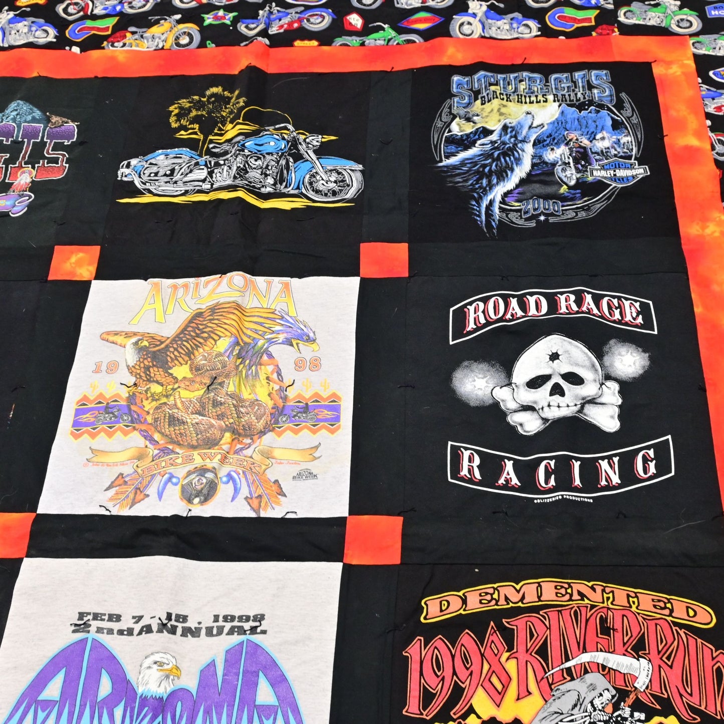 Hand Quilted Harley Davidson & Arizona Bike Week Tee Shirt Blanket 79x64 Vintage