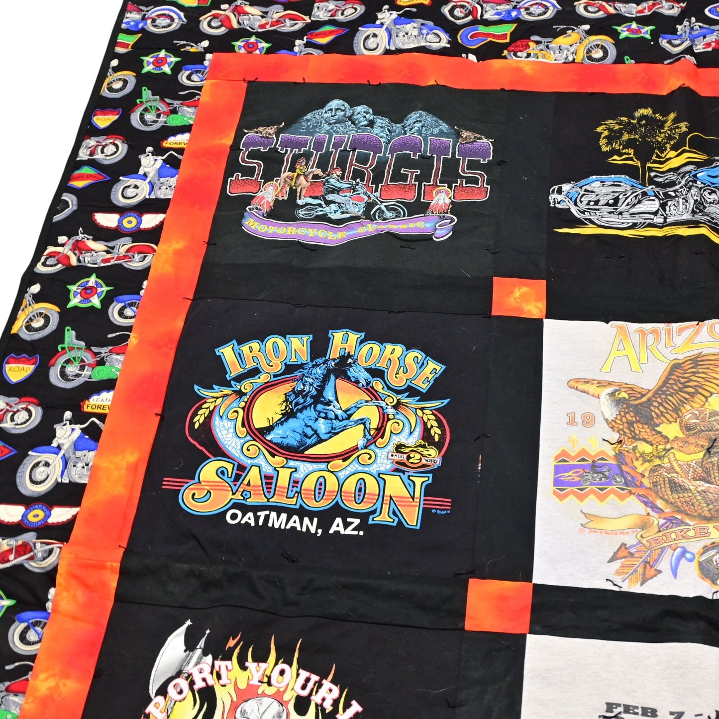 Hand Quilted Harley Davidson & Arizona Bike Week Tee Shirt Blanket 79x64 Vintage