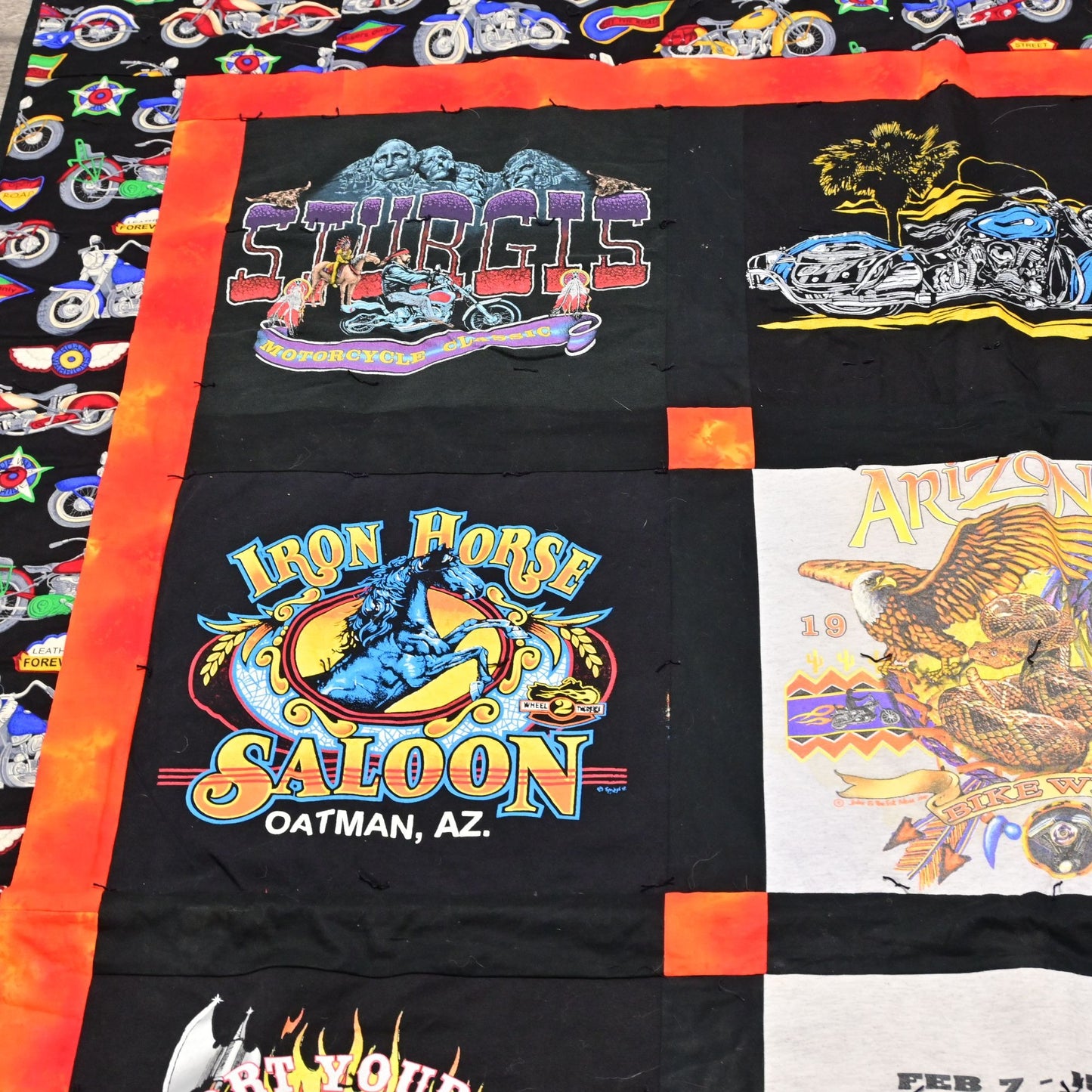 Hand Quilted Harley Davidson & Arizona Bike Week Tee Shirt Blanket 79x64 Vintage