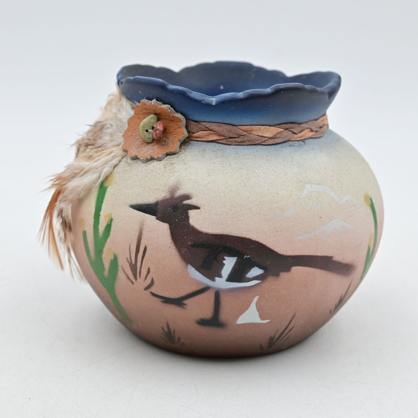 Mexican Pottery Vase Road Runner Cactus