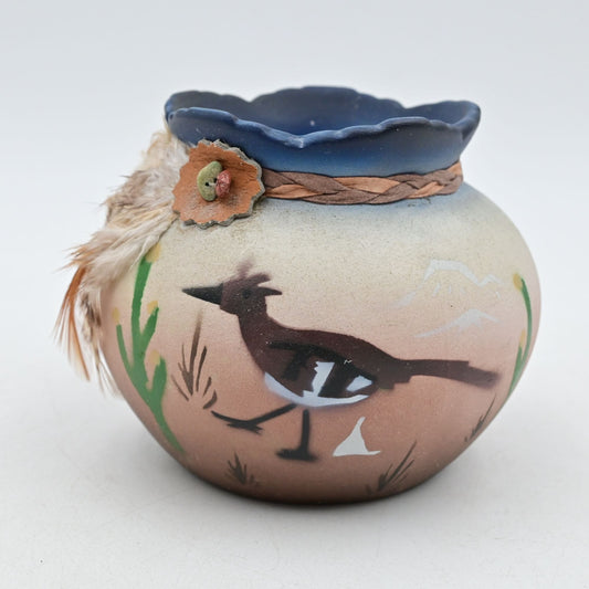 Mexican Pottery Vase Road Runner Cactus