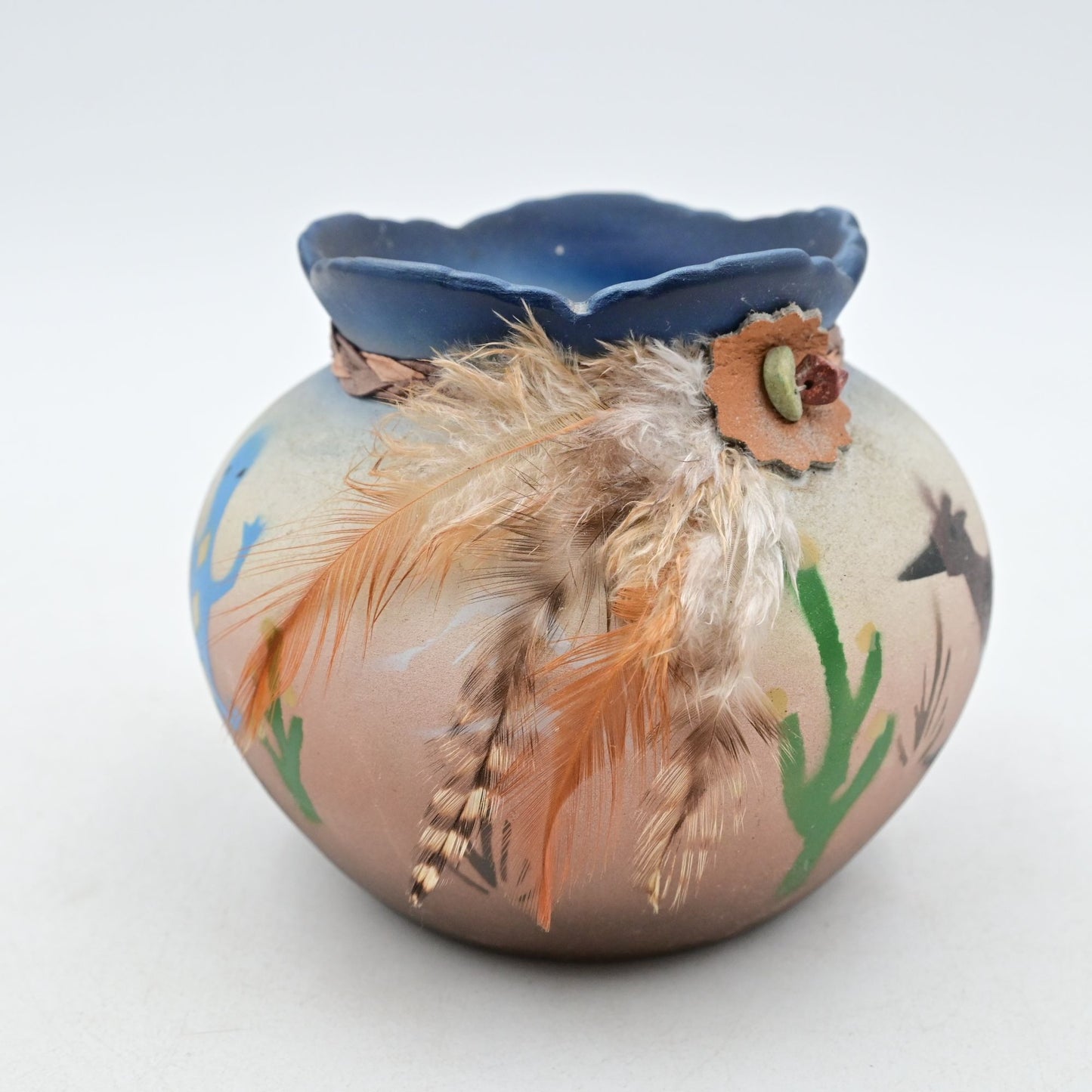 Mexican Pottery Vase Road Runner Cactus