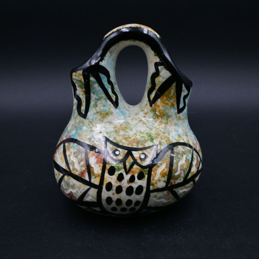 Native American Handcrafted Painted Wedding Vase With Owl Artwork Signed