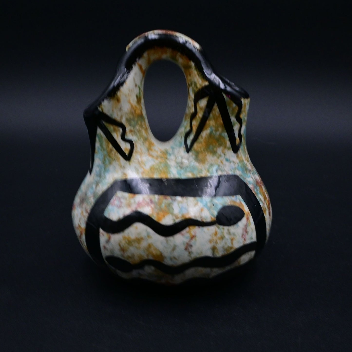 Native American Handcrafted Painted Wedding Vase With Owl Artwork Signed