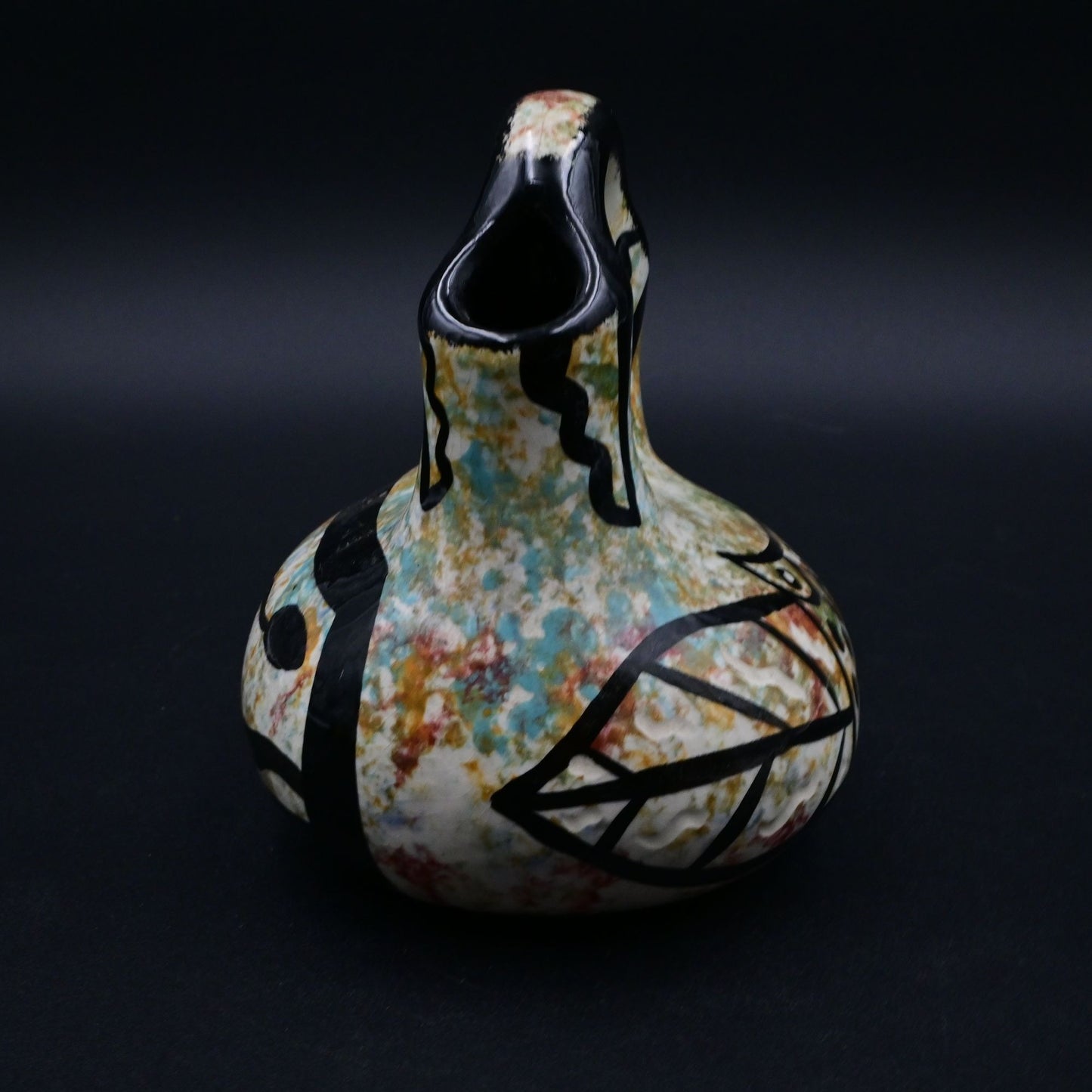 Native American Handcrafted Painted Wedding Vase With Owl Artwork Signed